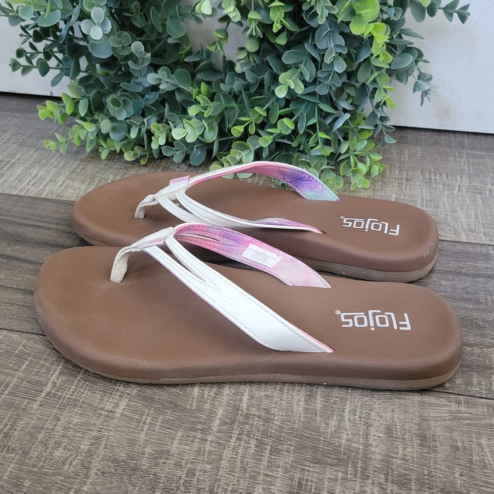 Flojos Margo Flip Flop Sandals White Brown Womens Size 8